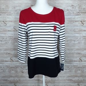 Karen Scott Top Striped Tee Red Black 403